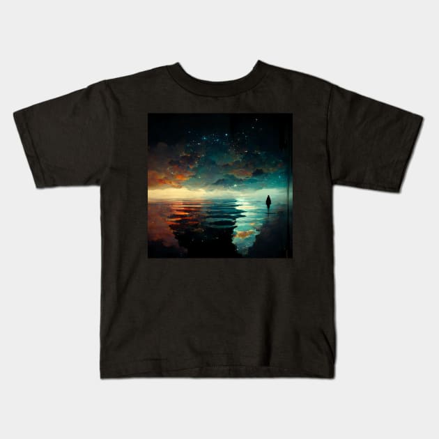 Starry Night River Kids T-Shirt by DarkAgeArt